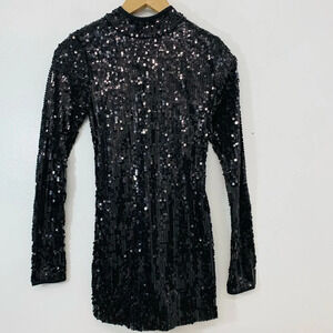 Balera Dancewear Adult Small Costume  Black All Over Sequins Long Sleeve Stretch